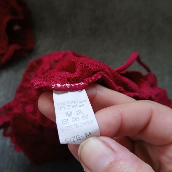 Lingerie Set Bralette Bra Boy Short Panty Medium Maroon Lace Sleepwear Nightwear - Picture 10 of 10